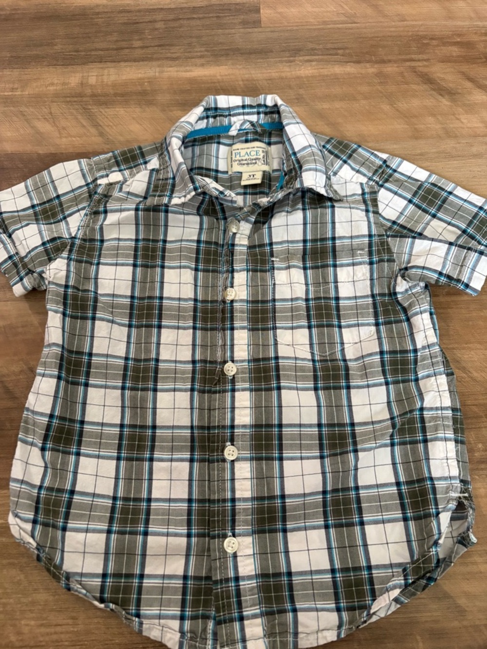 Place White, Grey & Blue Plaid Short-Sleeve Button-Down Shirt